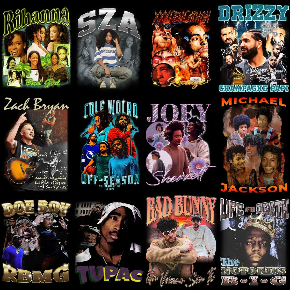 23 Music Stars V2 Bootleg Designs Bundle PNG