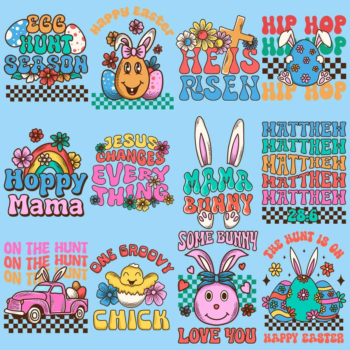 24 Retro Easter Designs Bundle PNG