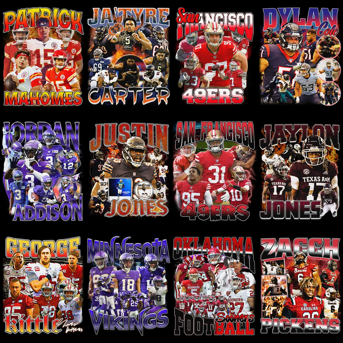 41 Football Bootleg Players & Teams Designs Bundle PNG