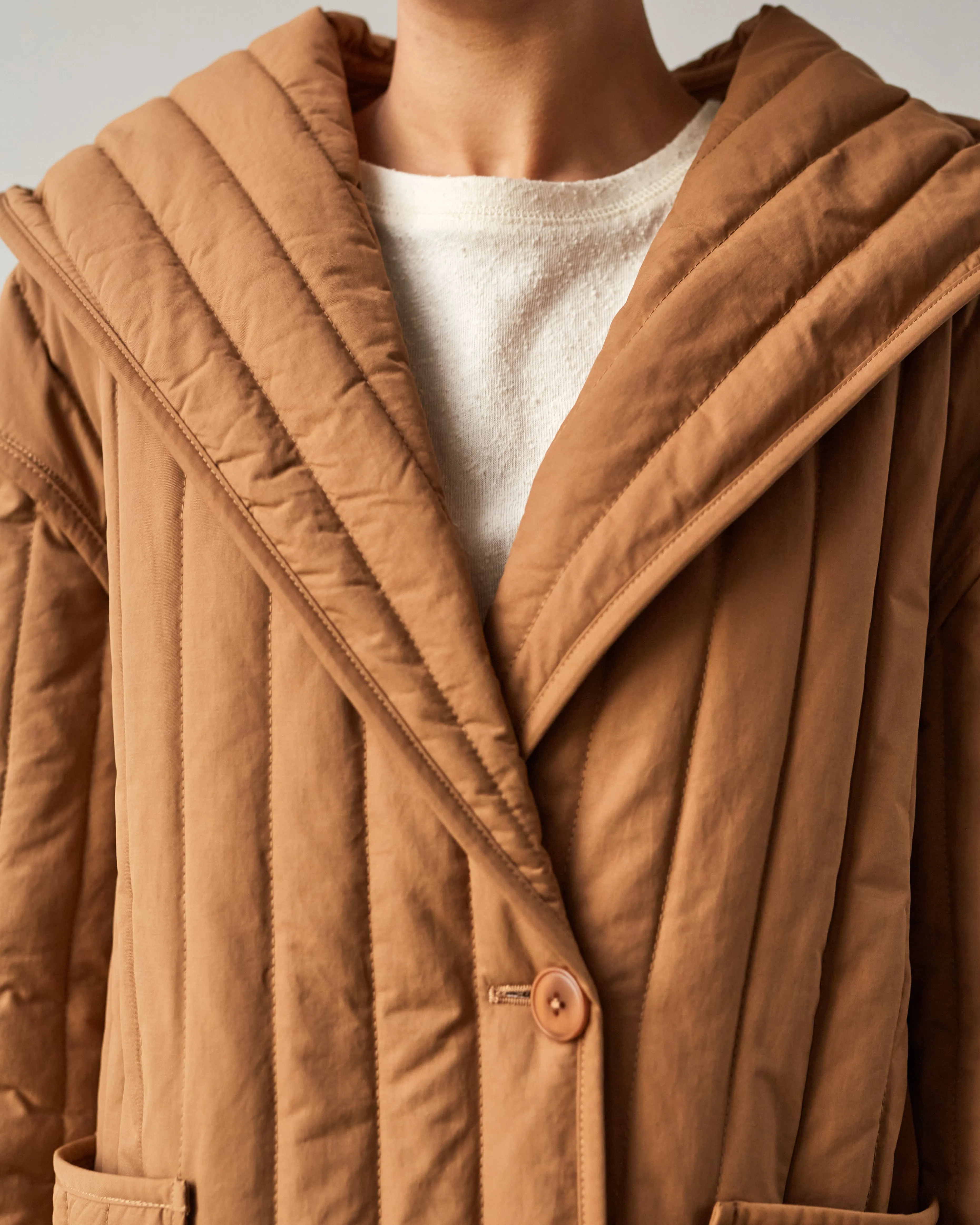 7115 Hooded Quilted Jacket, Caramel