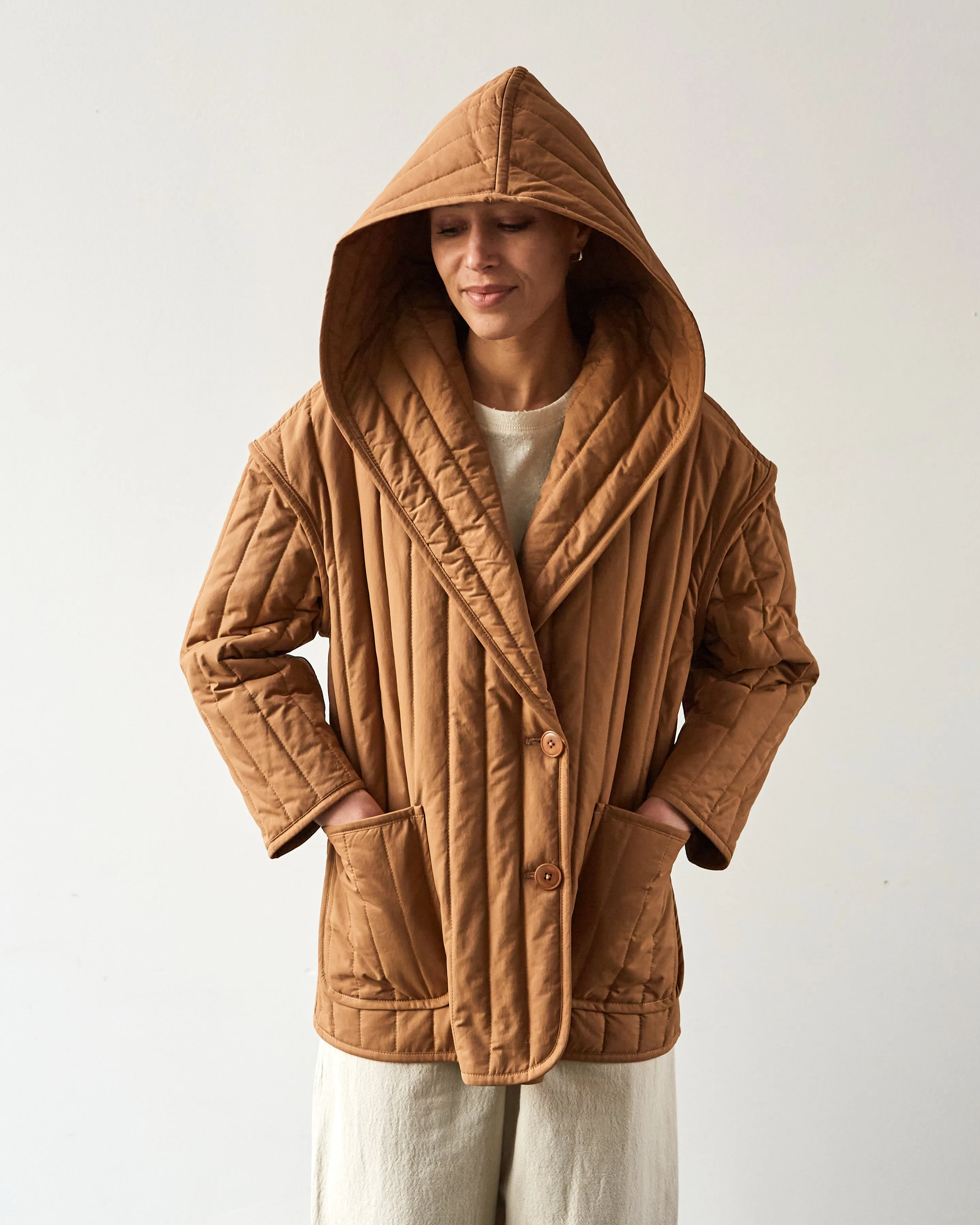 7115 Hooded Quilted Jacket, Caramel