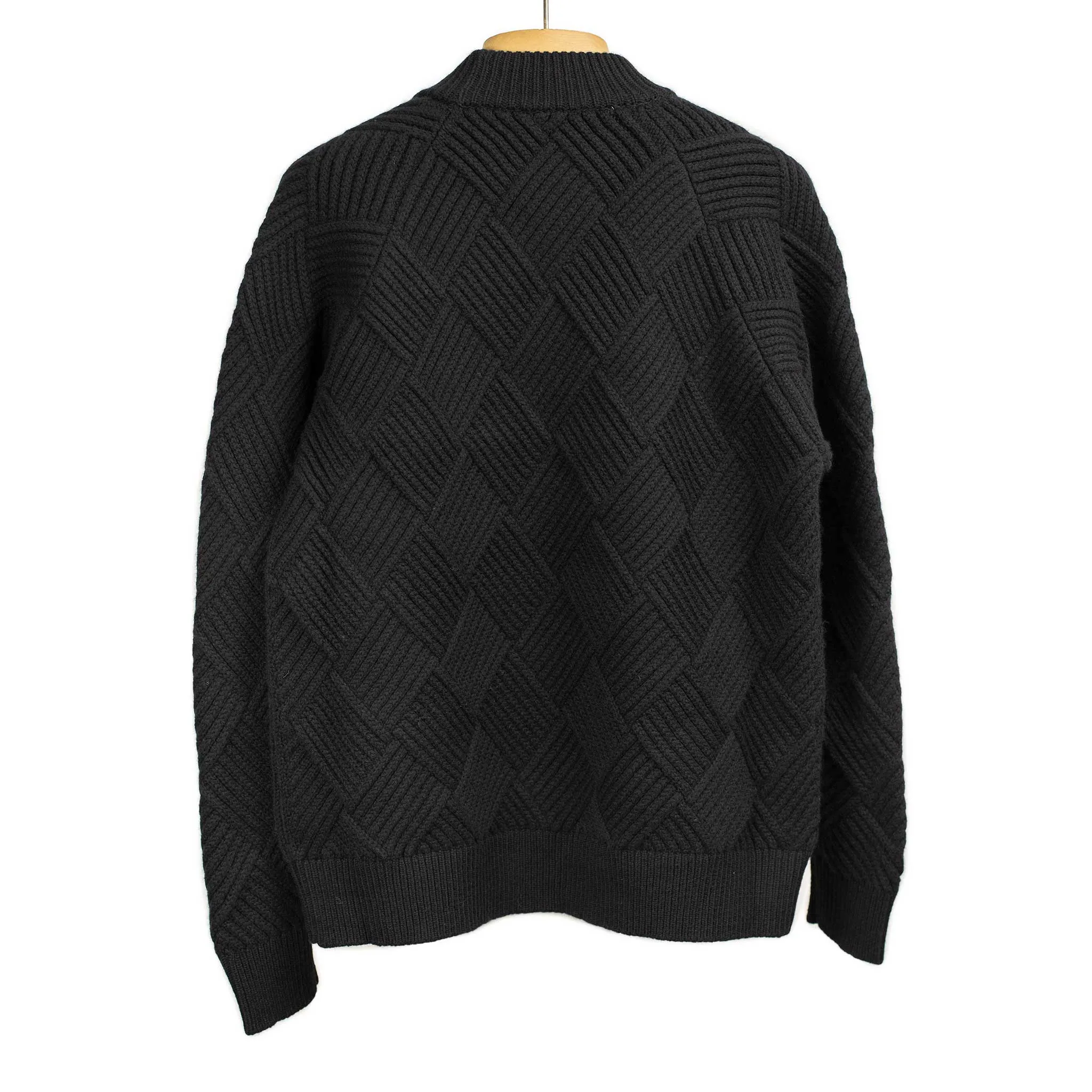 Basketweave mockneck sweater in black Merino wool