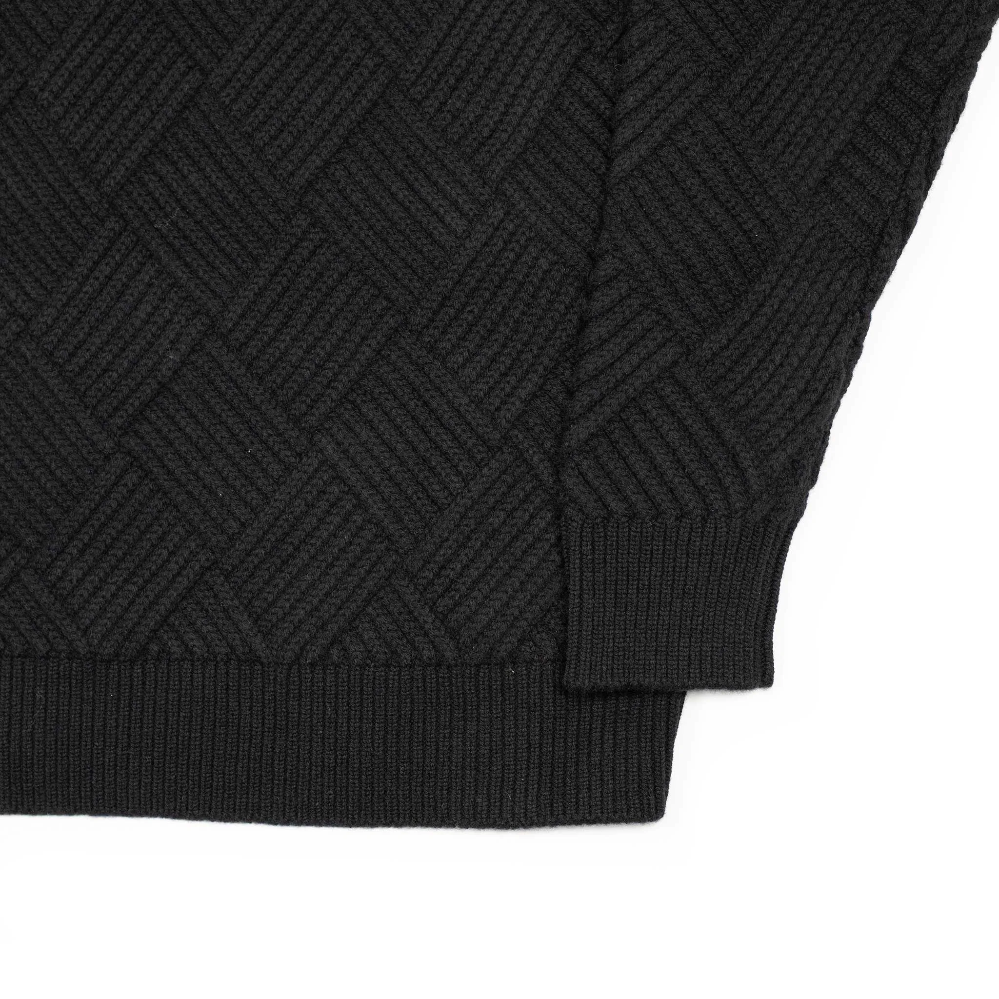 Basketweave mockneck sweater in black Merino wool