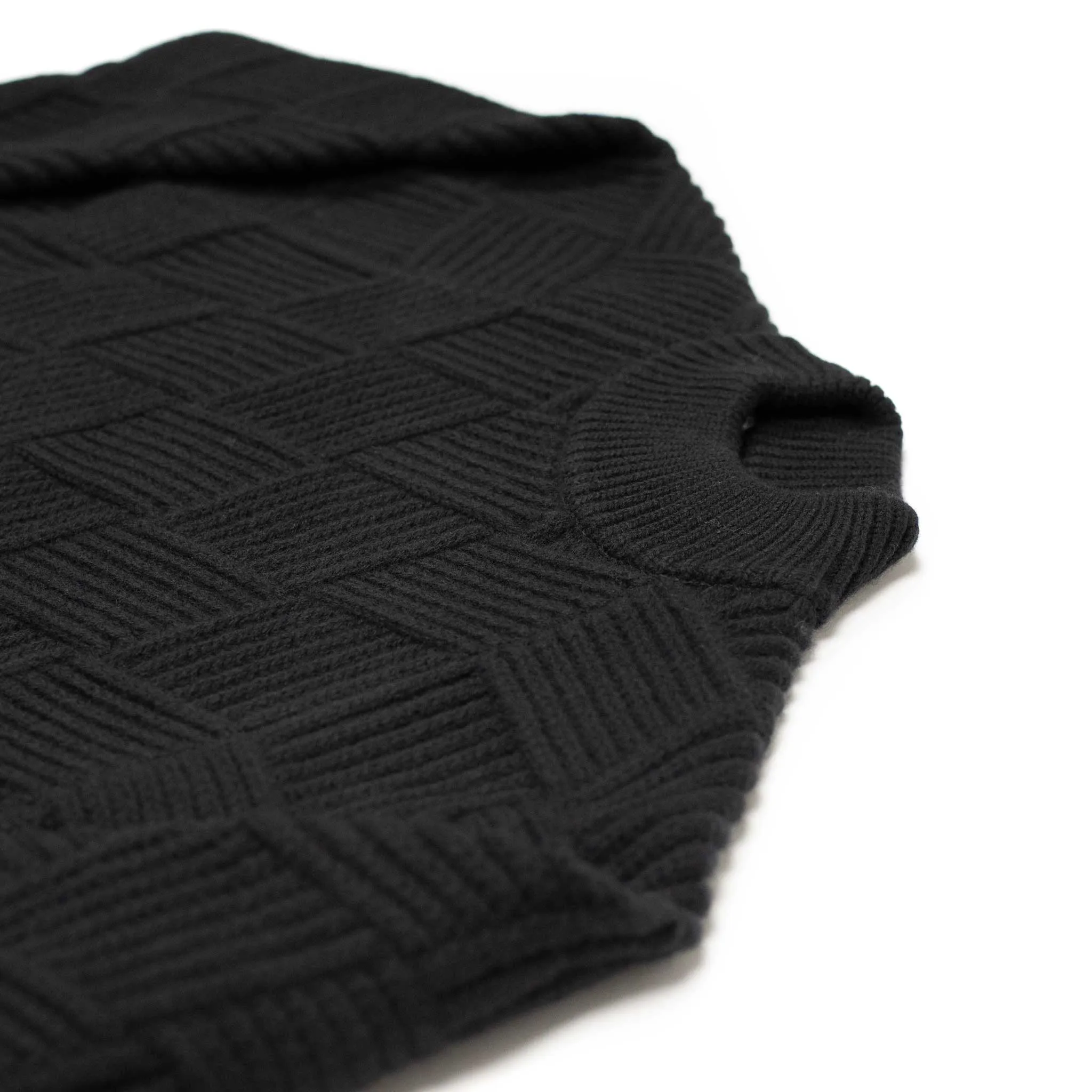 Basketweave mockneck sweater in black Merino wool