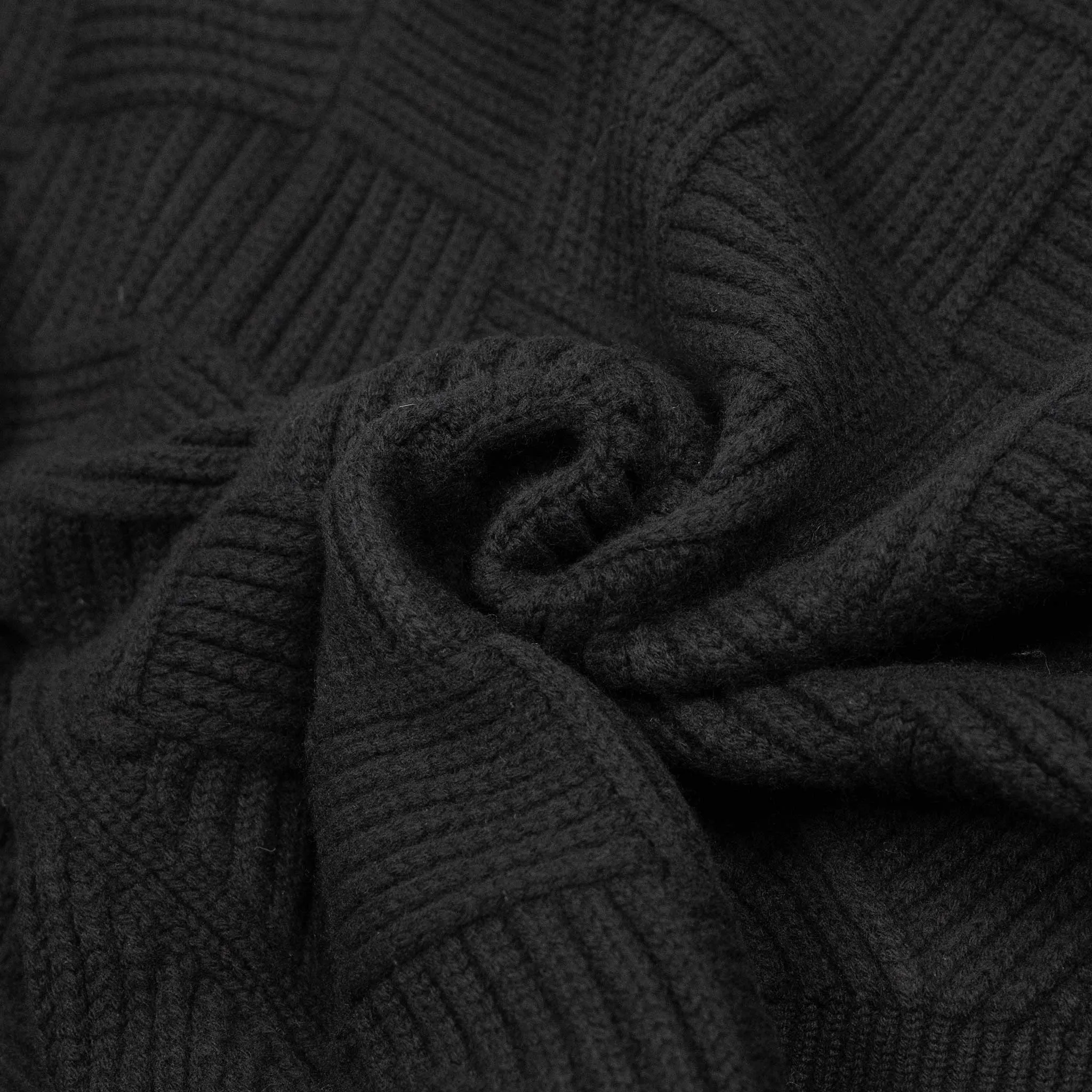 Basketweave mockneck sweater in black Merino wool