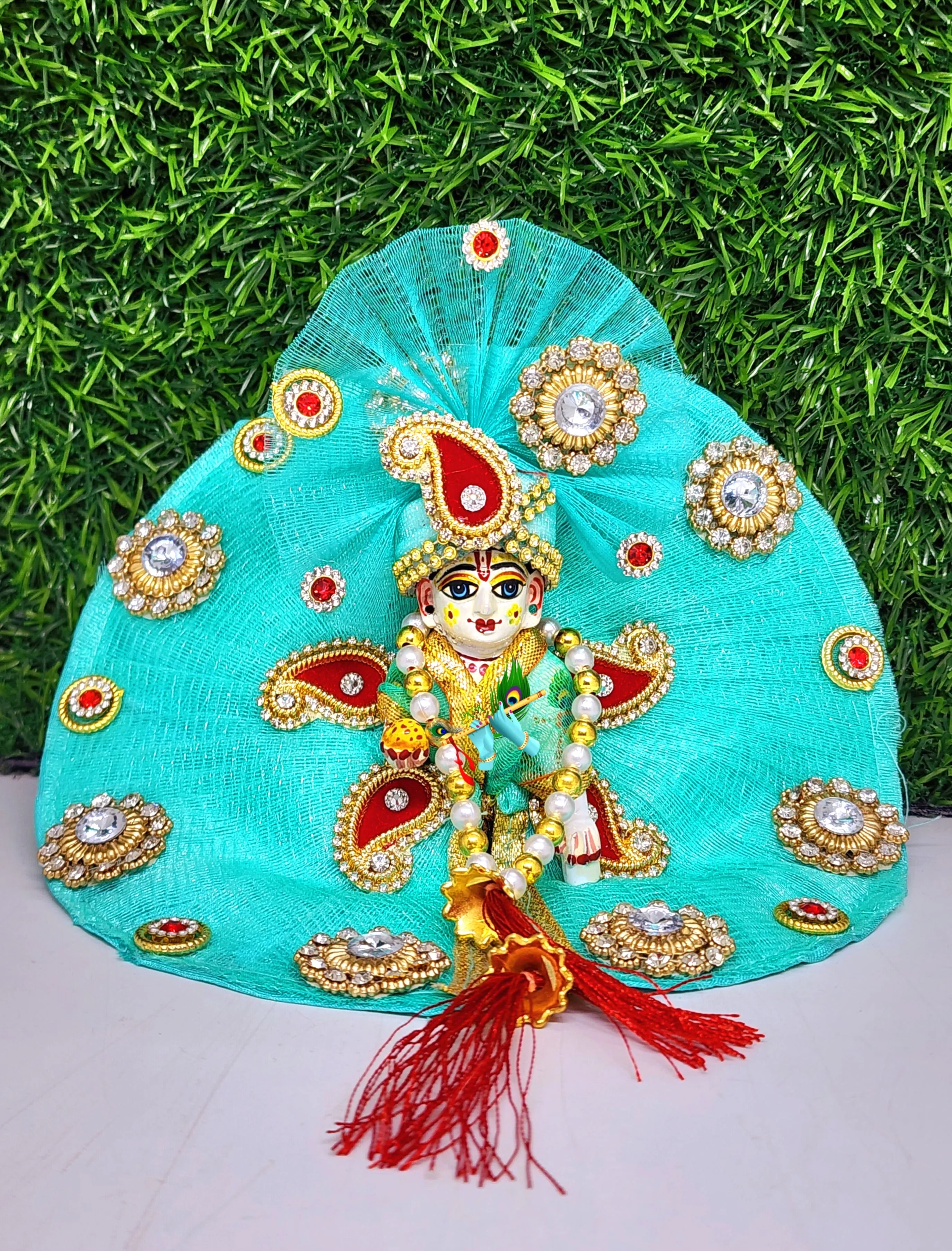 beautiful sea green dress with pagdi and patka for laddu gopal ji