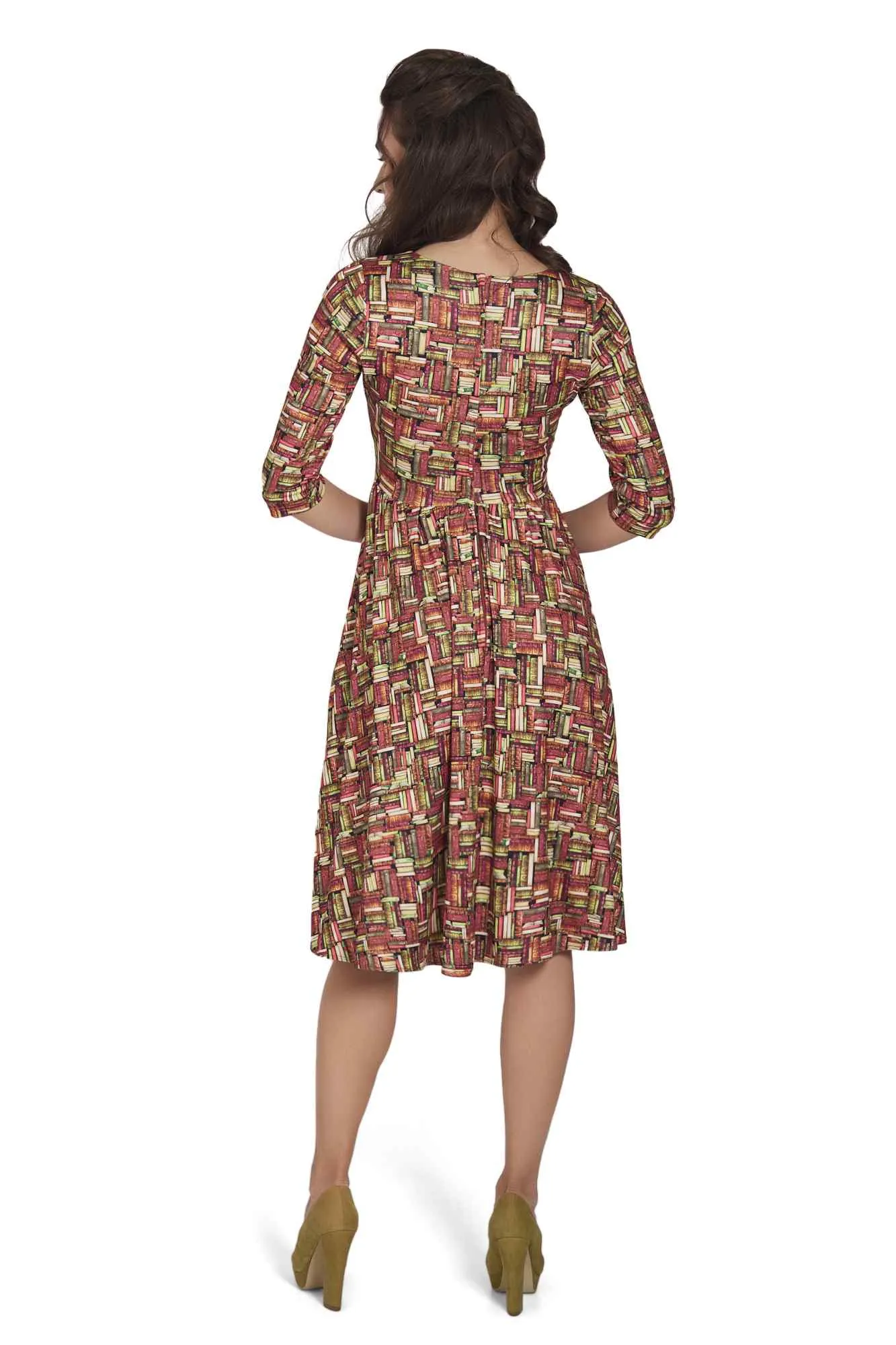 Billie Long Sleeved Book Print Flared Dress