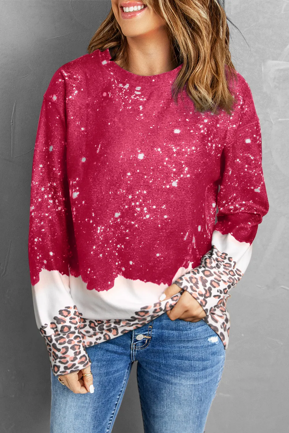 Black Leopard Bleached Pullover Sweatshirt