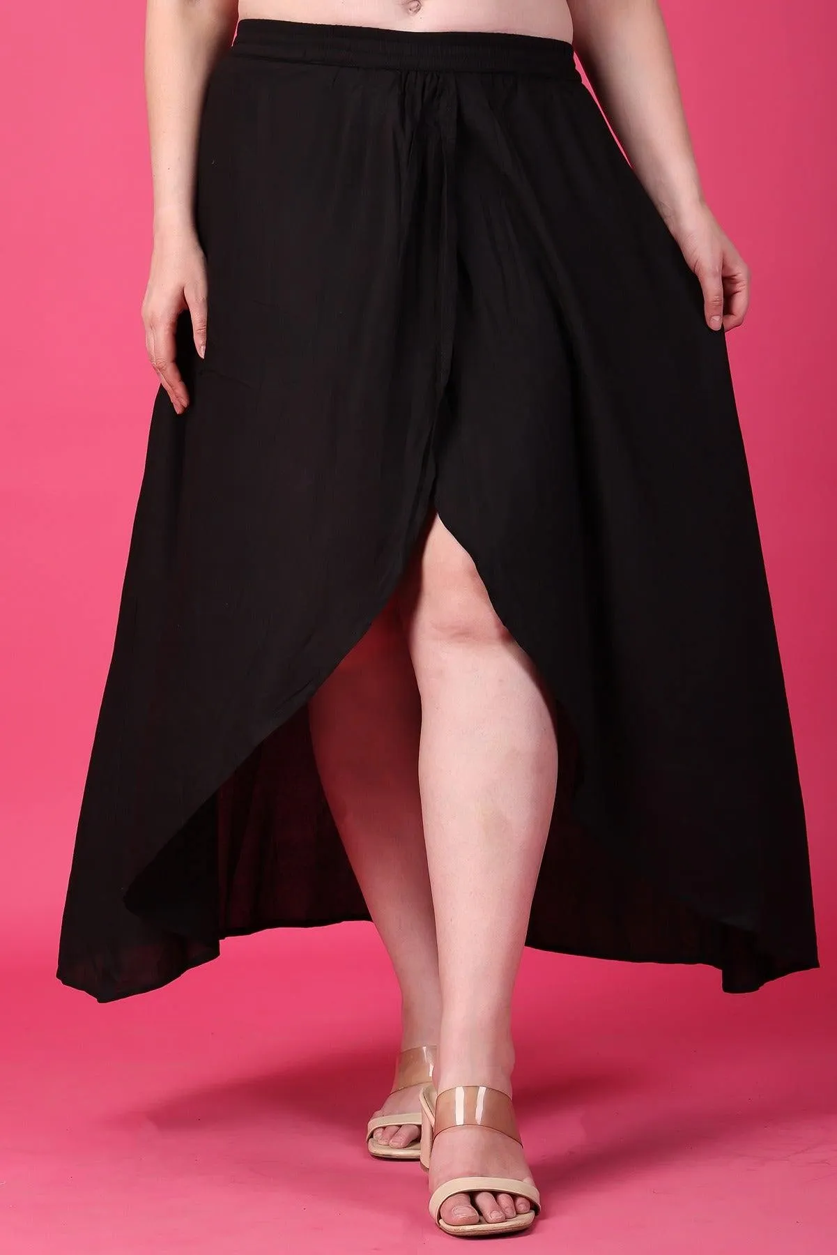 Black Solid Asymmetric Skirt