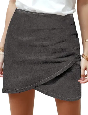 Black Tulip Ruched Denim Mini Skirt