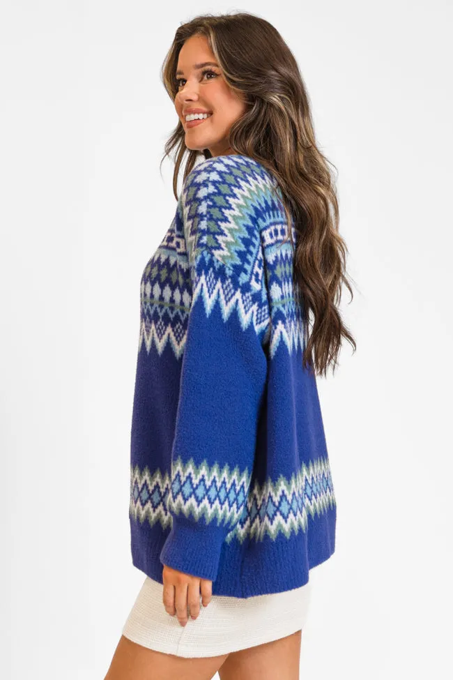 Bundled Up Navy Oversized Fuzzy Fair Isle Sweater FINAL SALE