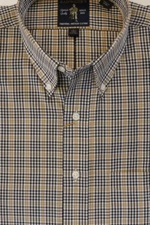 Camel & Black Plaid Check Button Down Wrinkle Free Sport Shirt by Rainwater's