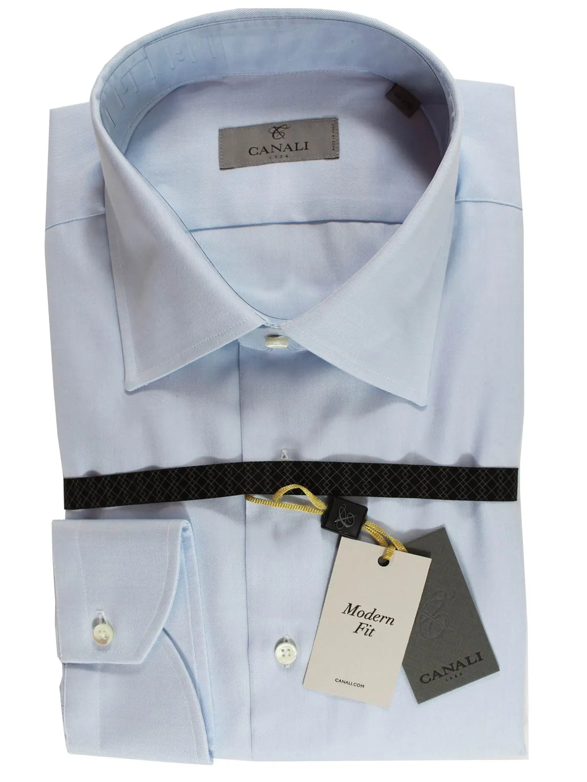 Canali Dress Shirt Blue - Moderate Spread Collar Modern Fit 45 - 17 3/4 SALE