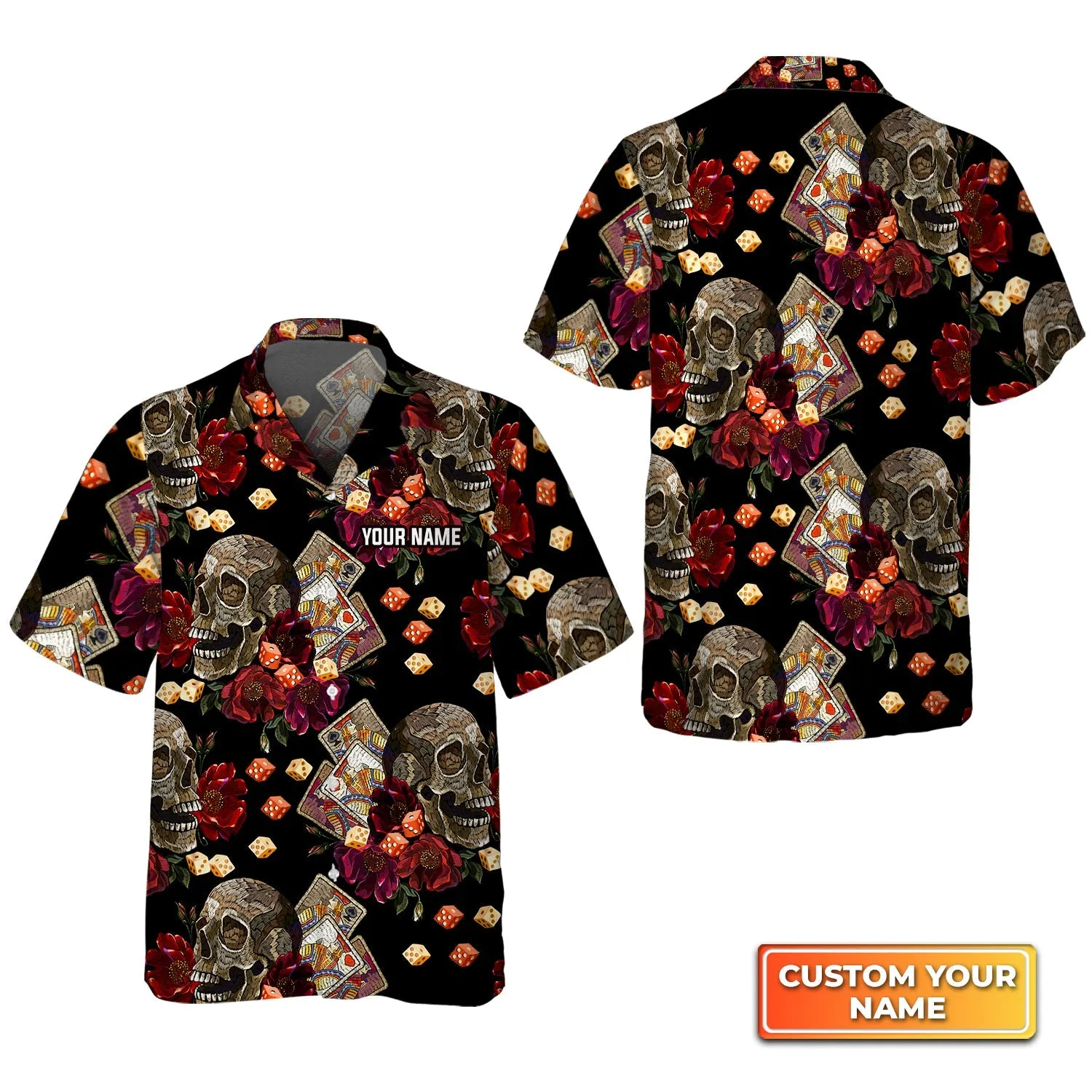 Casino Skull Colorful Personalized Name 3D Hawaiian Shirt For Poker Players