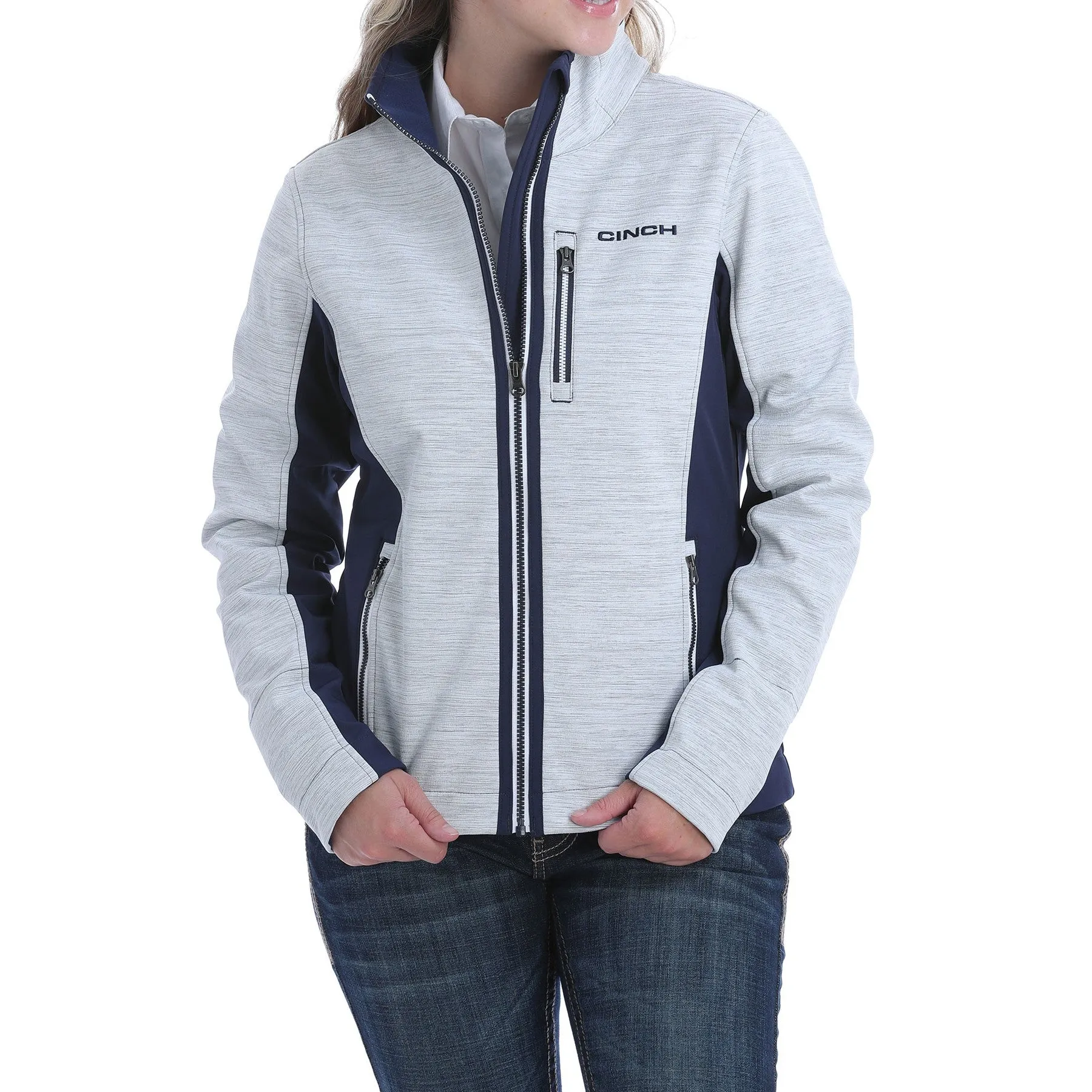 Cinch Ladies White Color Blocked Bonded Jacket MAJ9836001