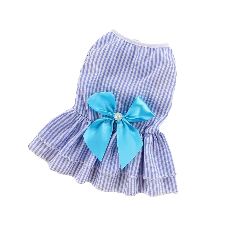 Clothes Striped Plaid Dresses with Bow for Cats