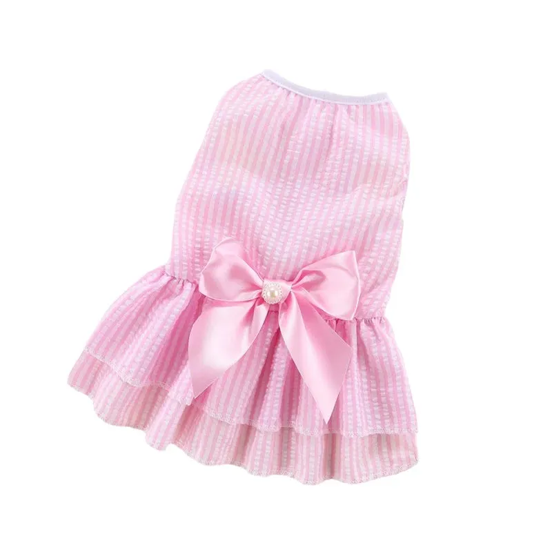 Clothes Striped Plaid Dresses with Bow for Cats