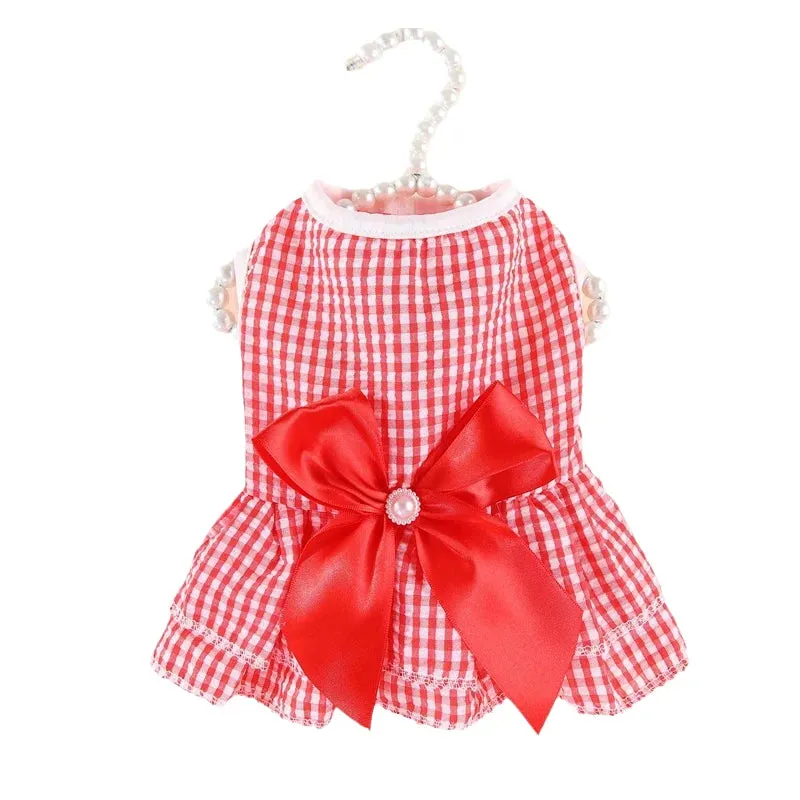 Clothes Striped Plaid Dresses with Bow for Cats