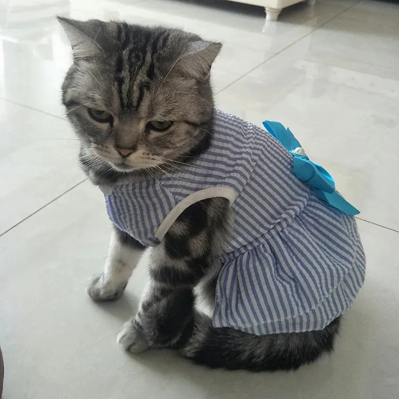 Clothes Striped Plaid Dresses with Bow for Cats