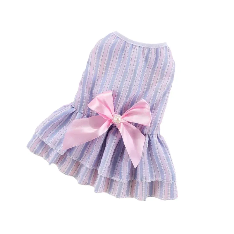 Clothes Striped Plaid Dresses with Bow for Cats