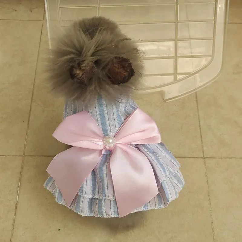 Clothes Striped Plaid Dresses with Bow for Cats