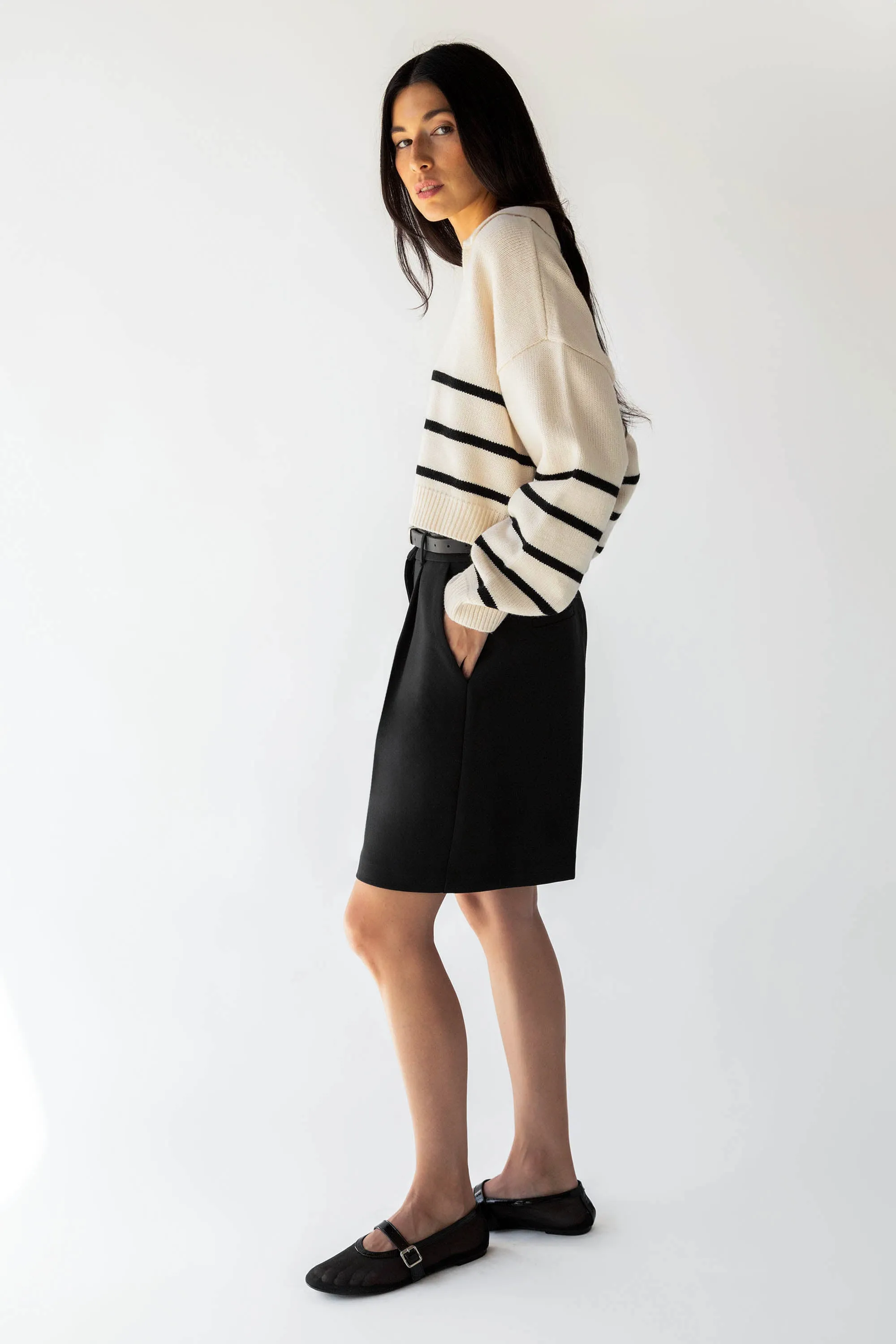 COLLARED STRIPE SWEATER