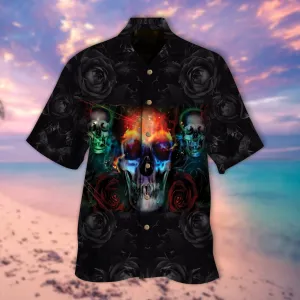 Colorful Skull And Rose All Over Printed 3D Hawaiian Shirt