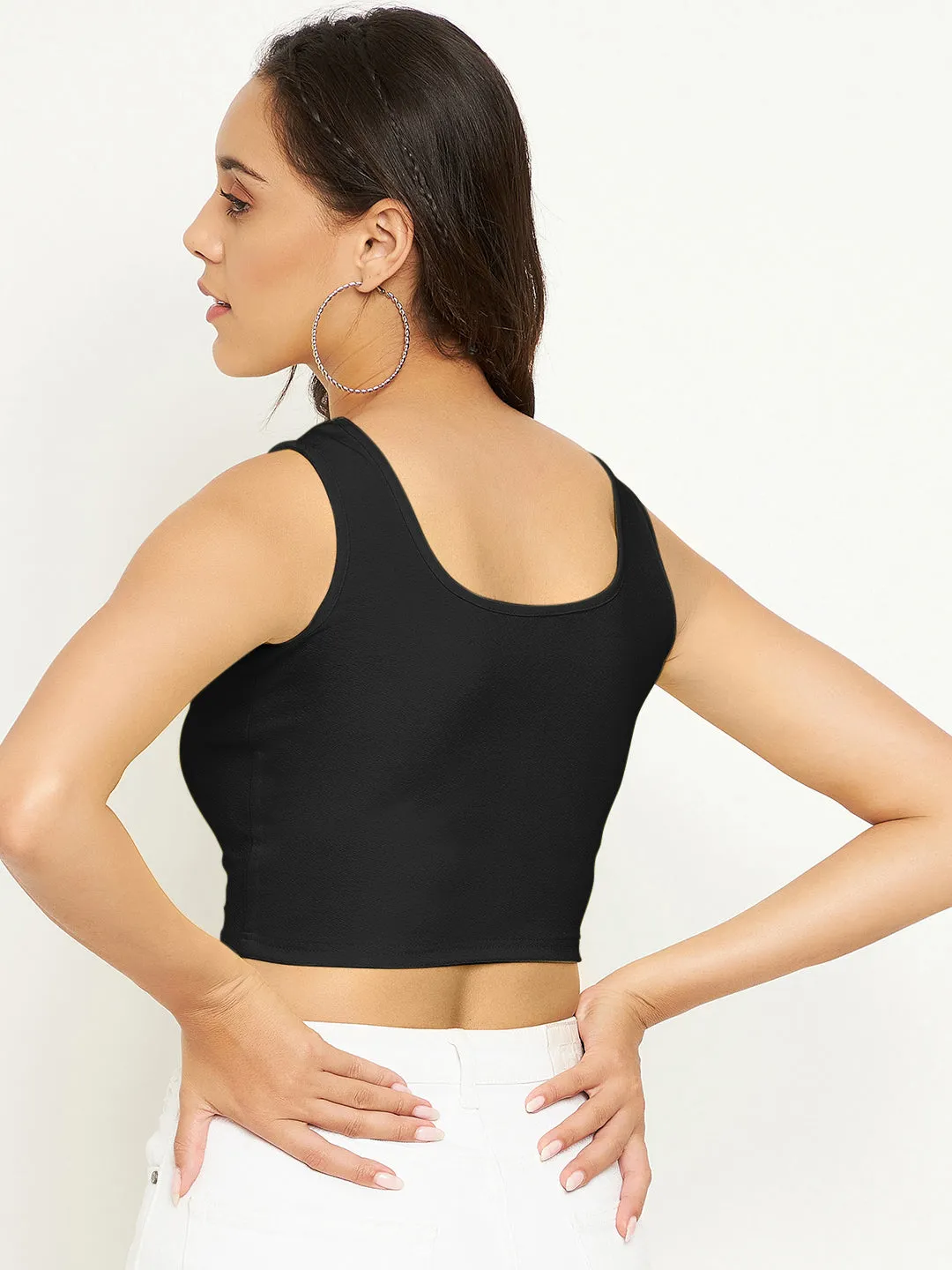 Cotton Stretchable Basic Round Neck Crop Top