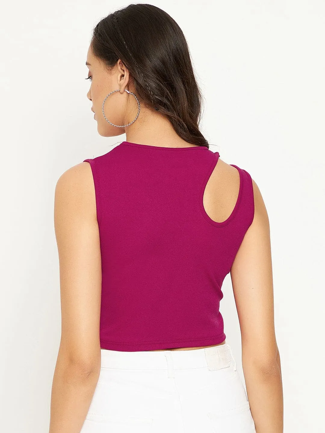 Cotton Stretchable Shoulder Cutout Crop Top