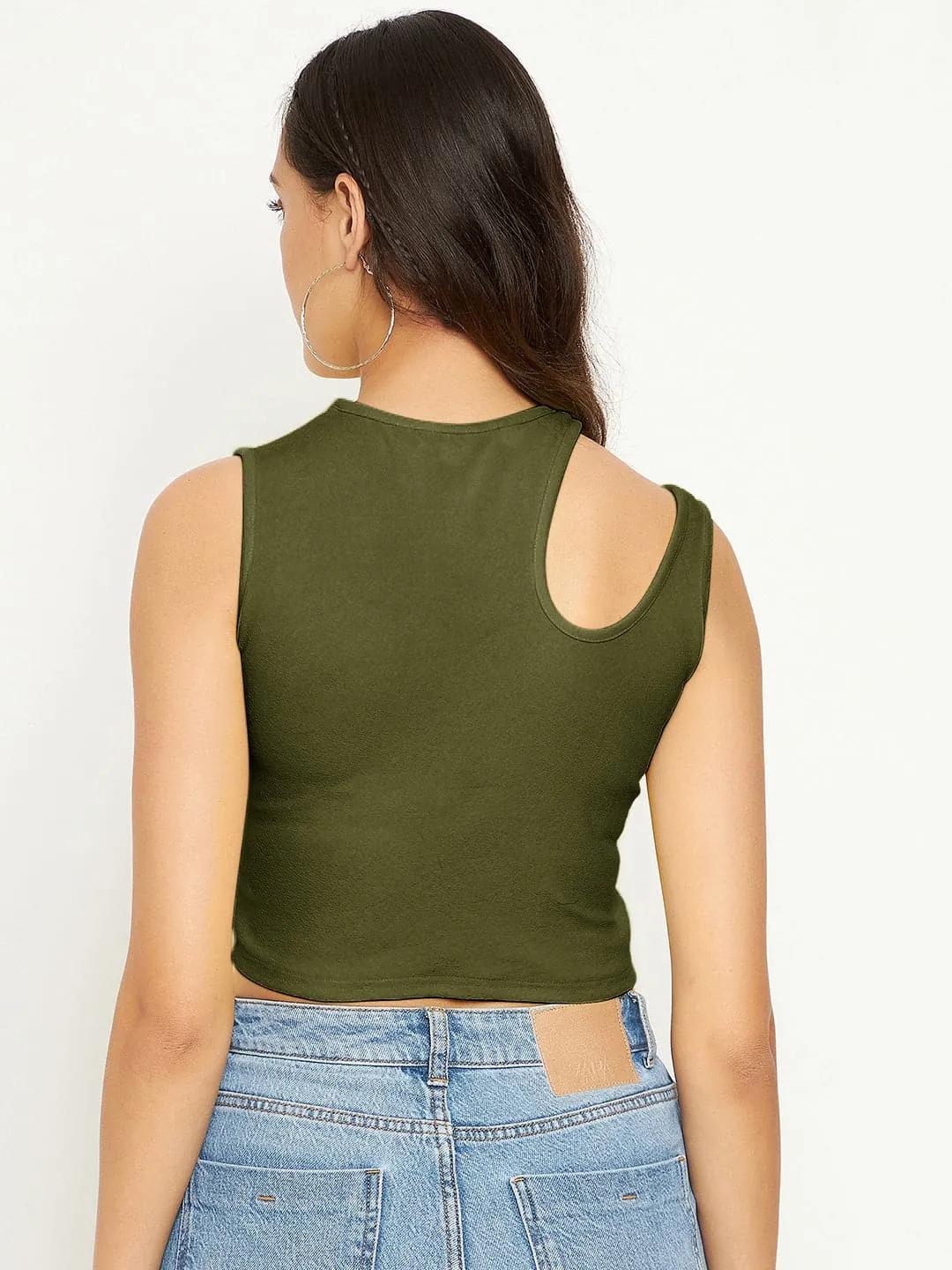 Cotton Stretchable Shoulder Cutout Crop Top