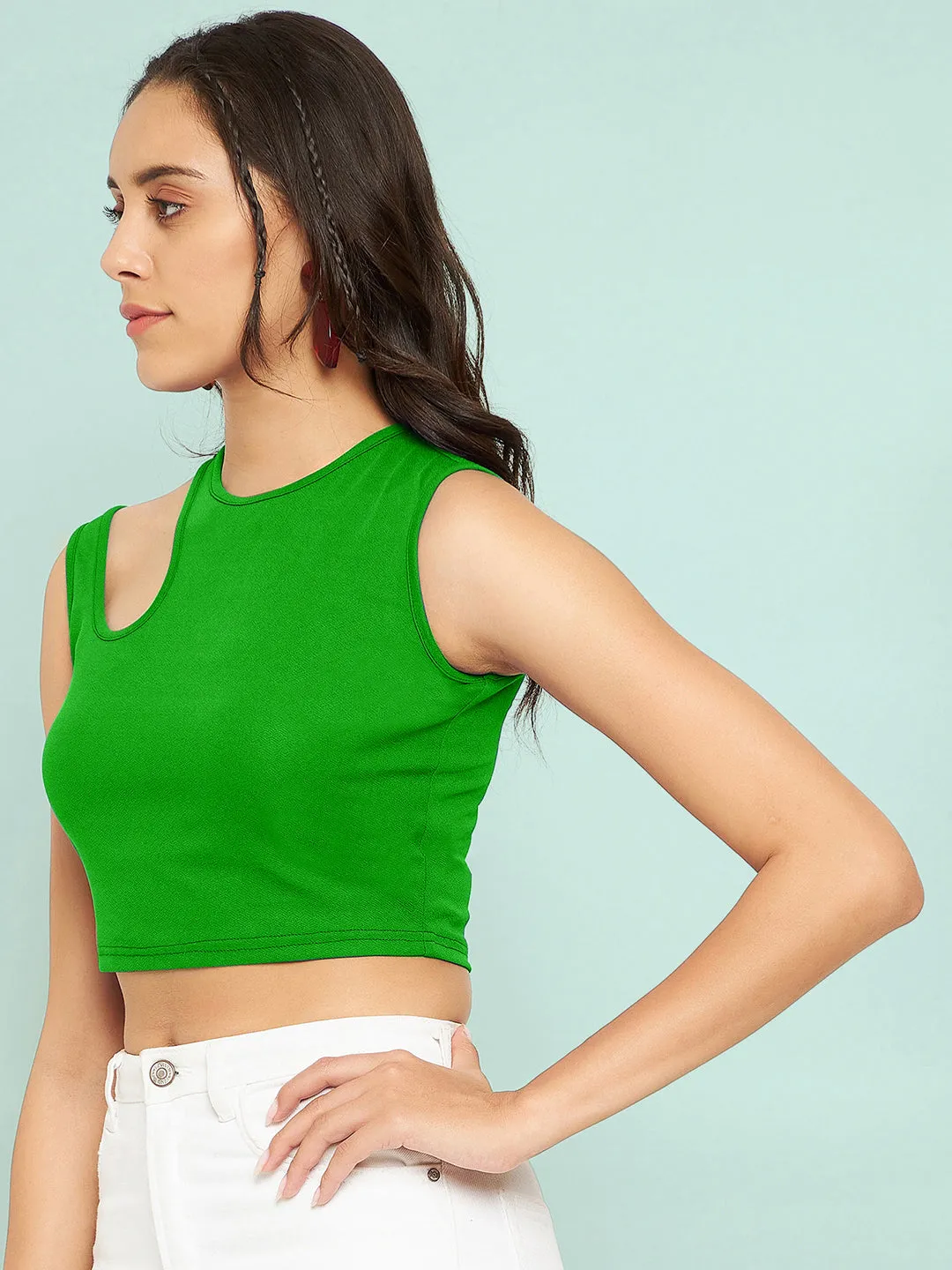 Cotton Stretchable Shoulder Cutout Crop Top