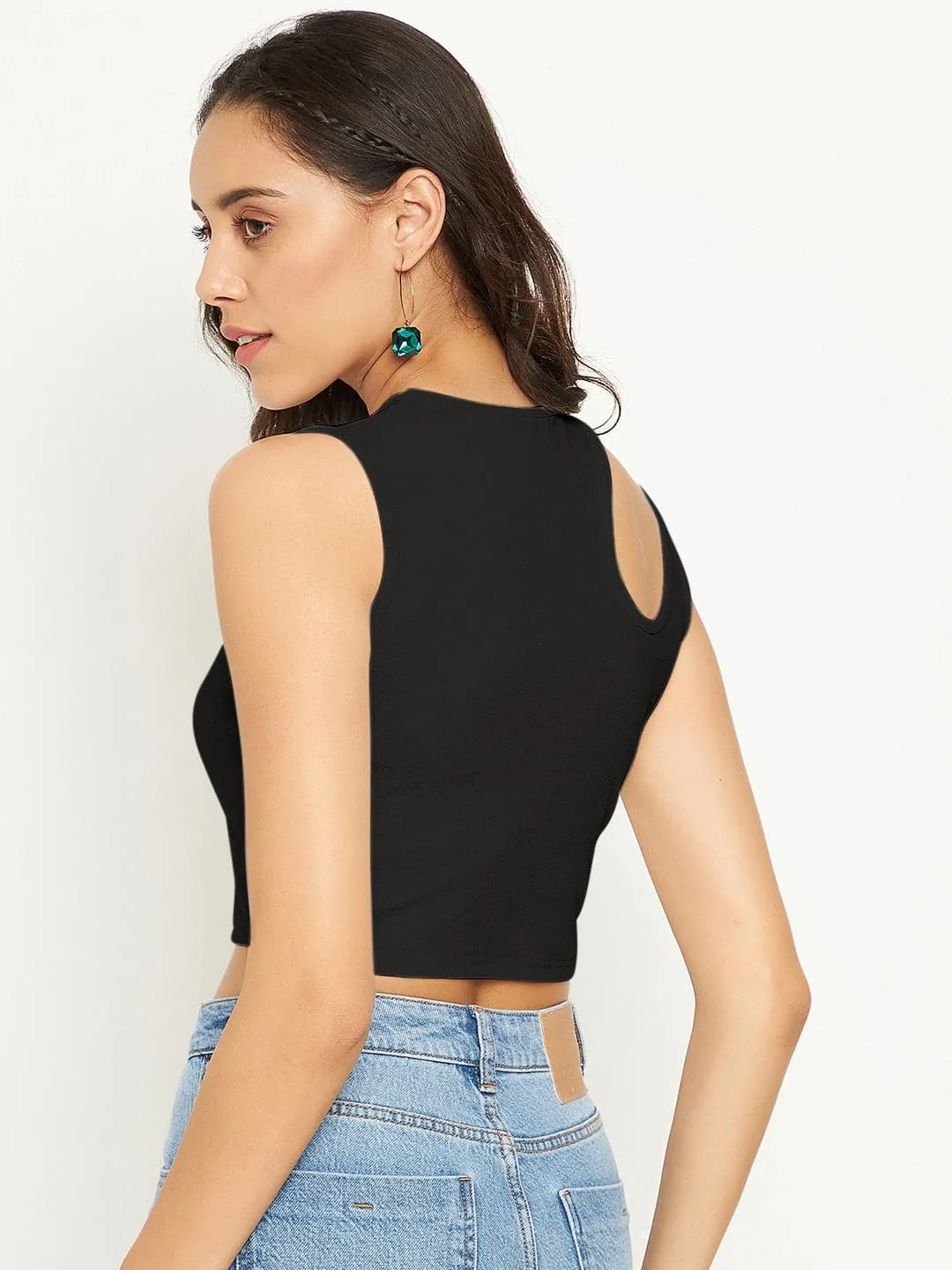 Cotton Stretchable Shoulder Cutout Crop Top