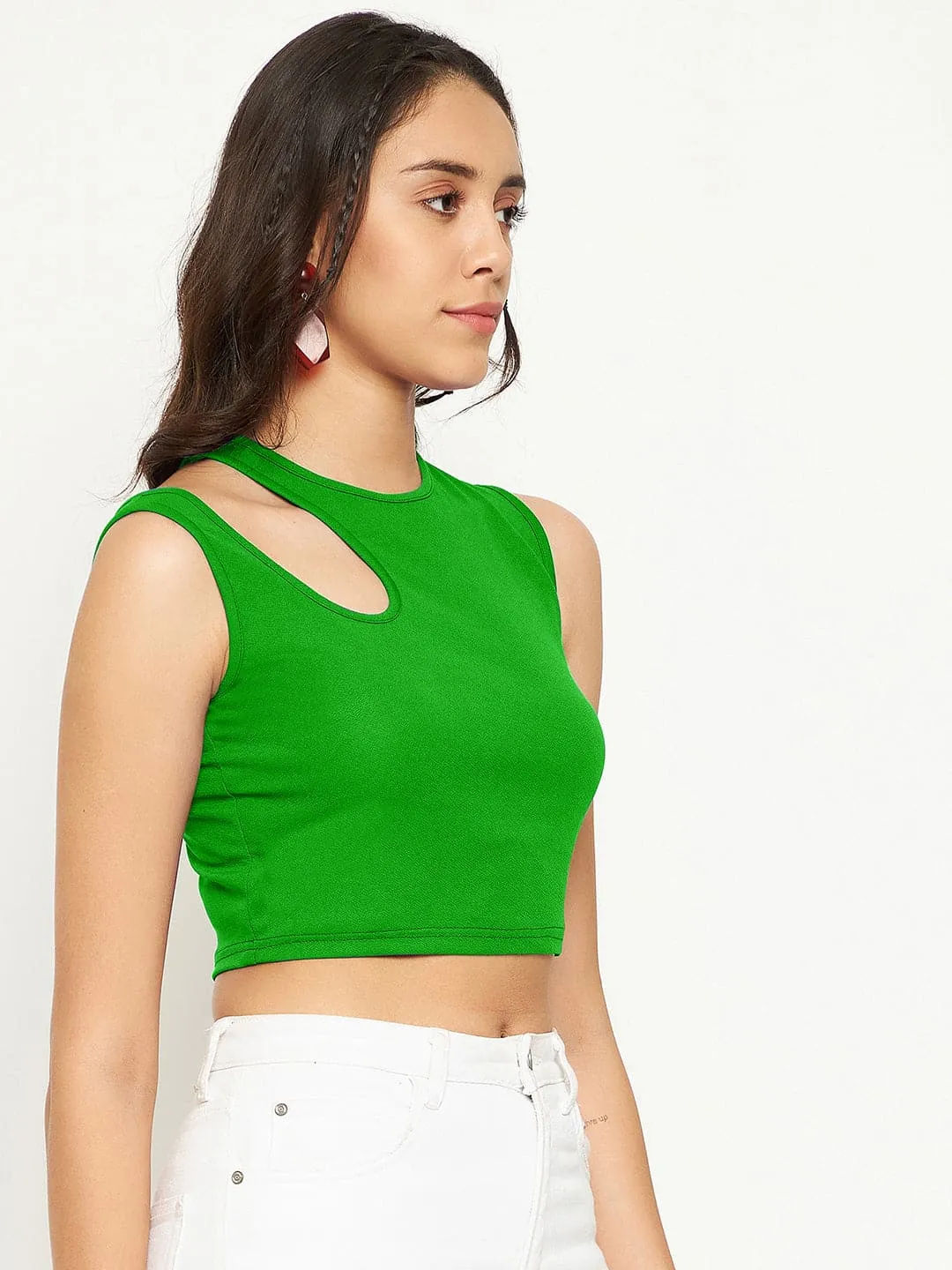 Cotton Stretchable Shoulder Cutout Crop Top