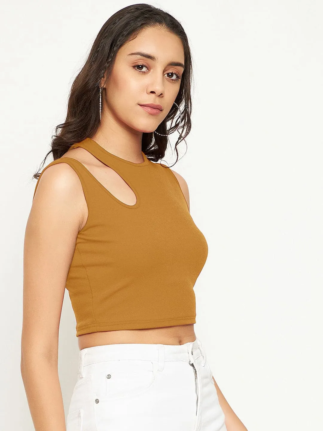 Cotton Stretchable Shoulder Cutout Crop Top