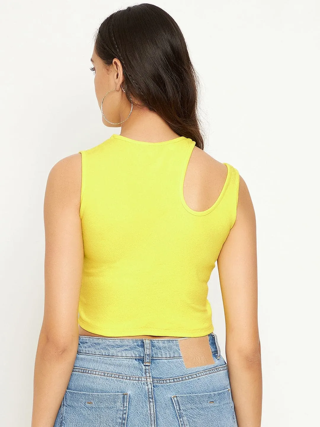 Cotton Stretchable Shoulder Cutout Crop Top