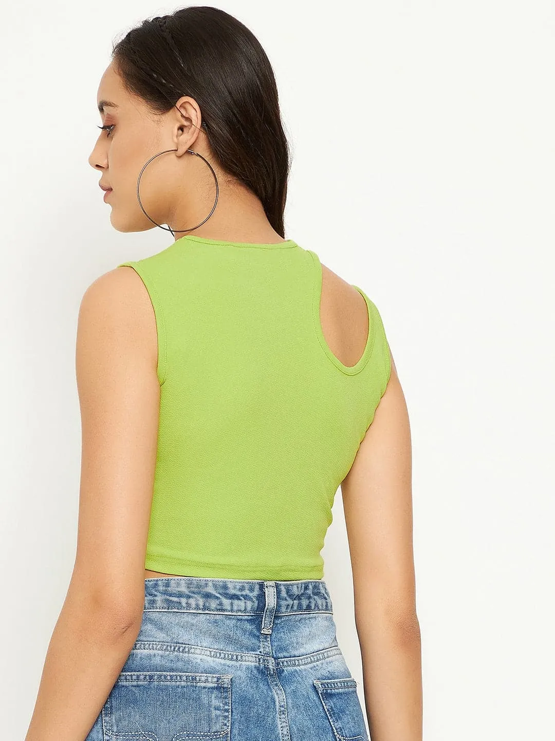 Cotton Stretchable Shoulder Cutout Crop Top