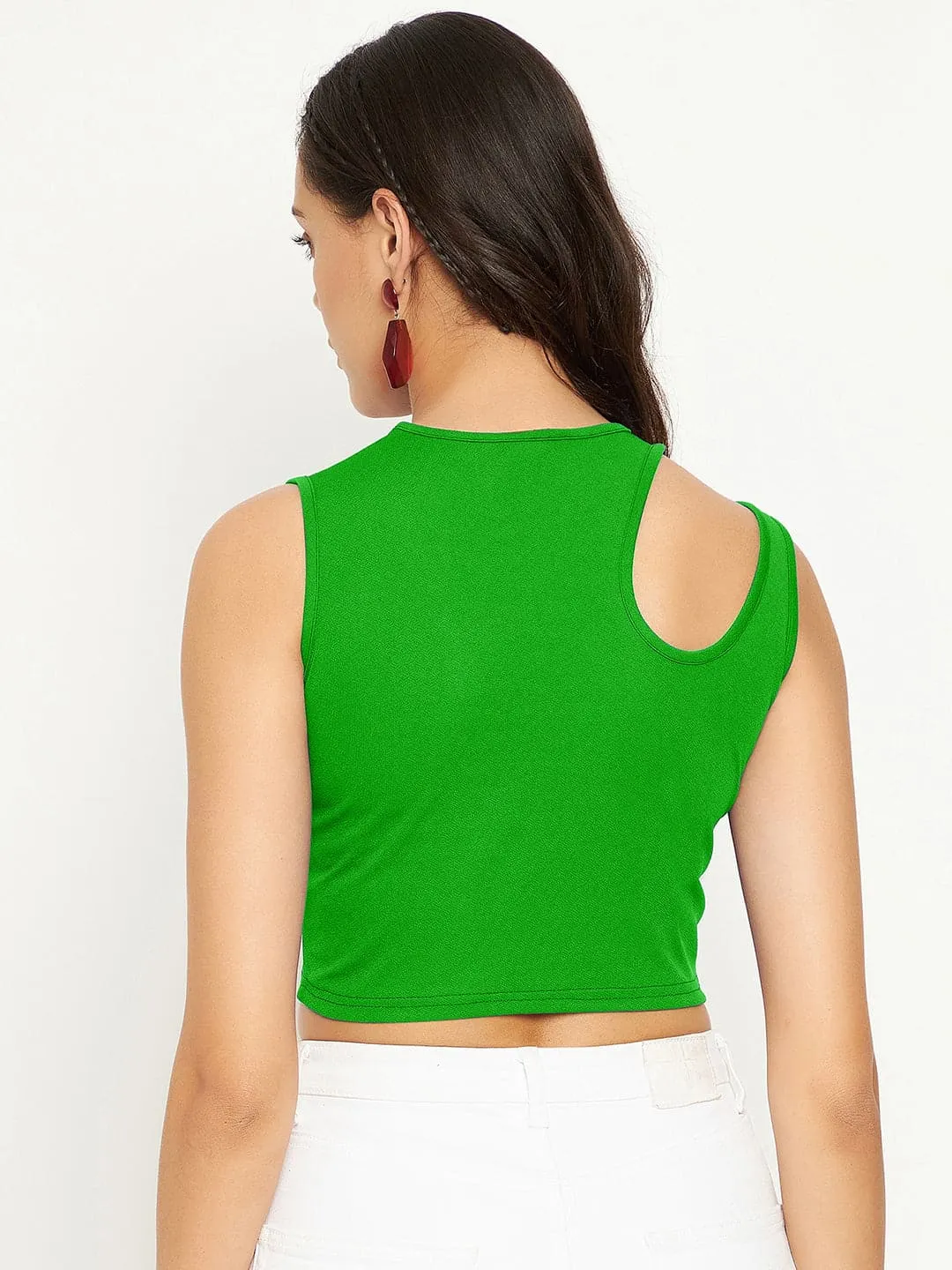 Cotton Stretchable Shoulder Cutout Crop Top