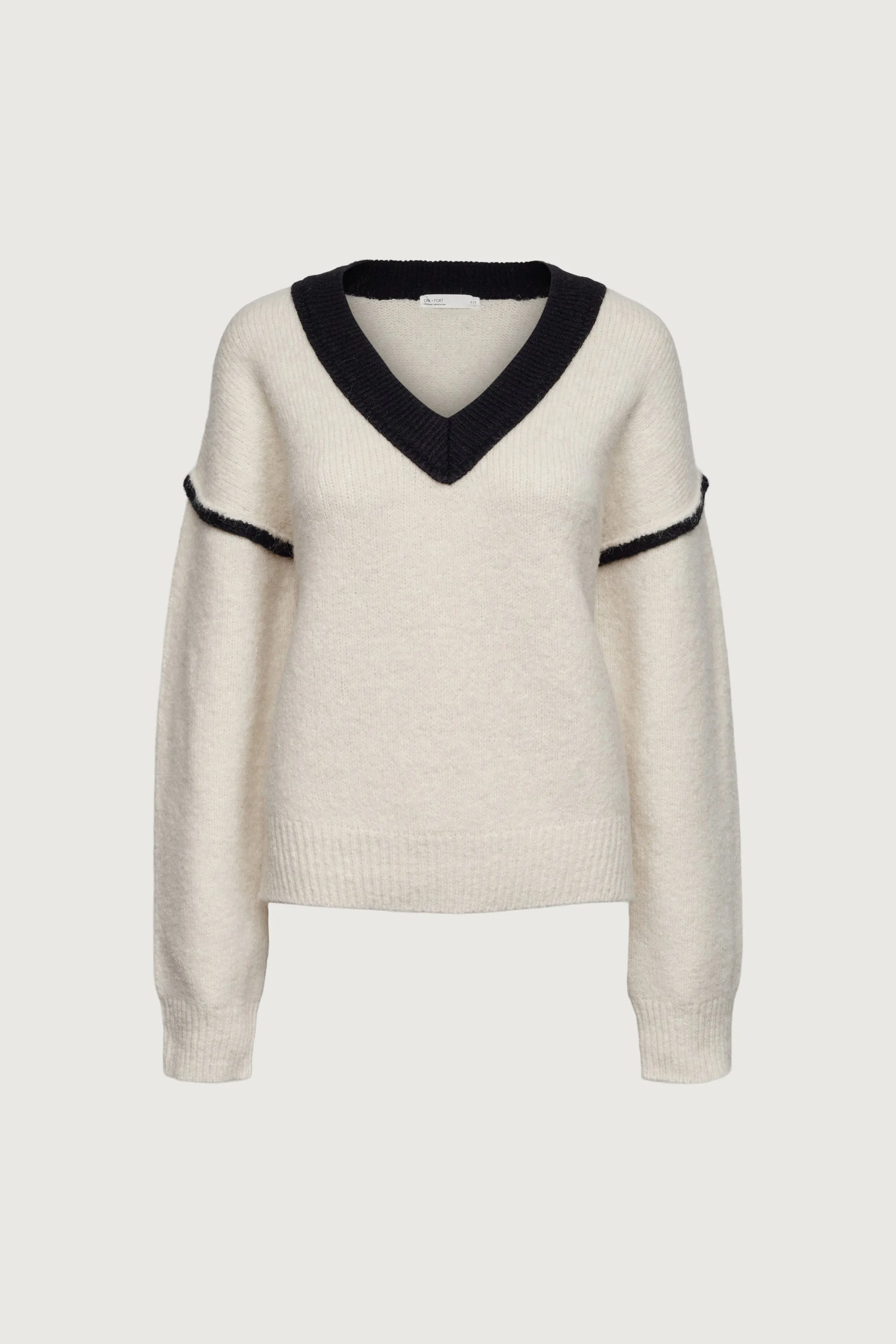 CROPPED CONTRAST V-NECK SWEATER