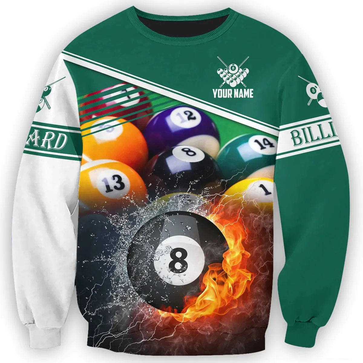 Custom Name Billiard Shirt, Billiard Fire Colorful Hoodies, Billiard Team Uniform, Gift For Billiard Player