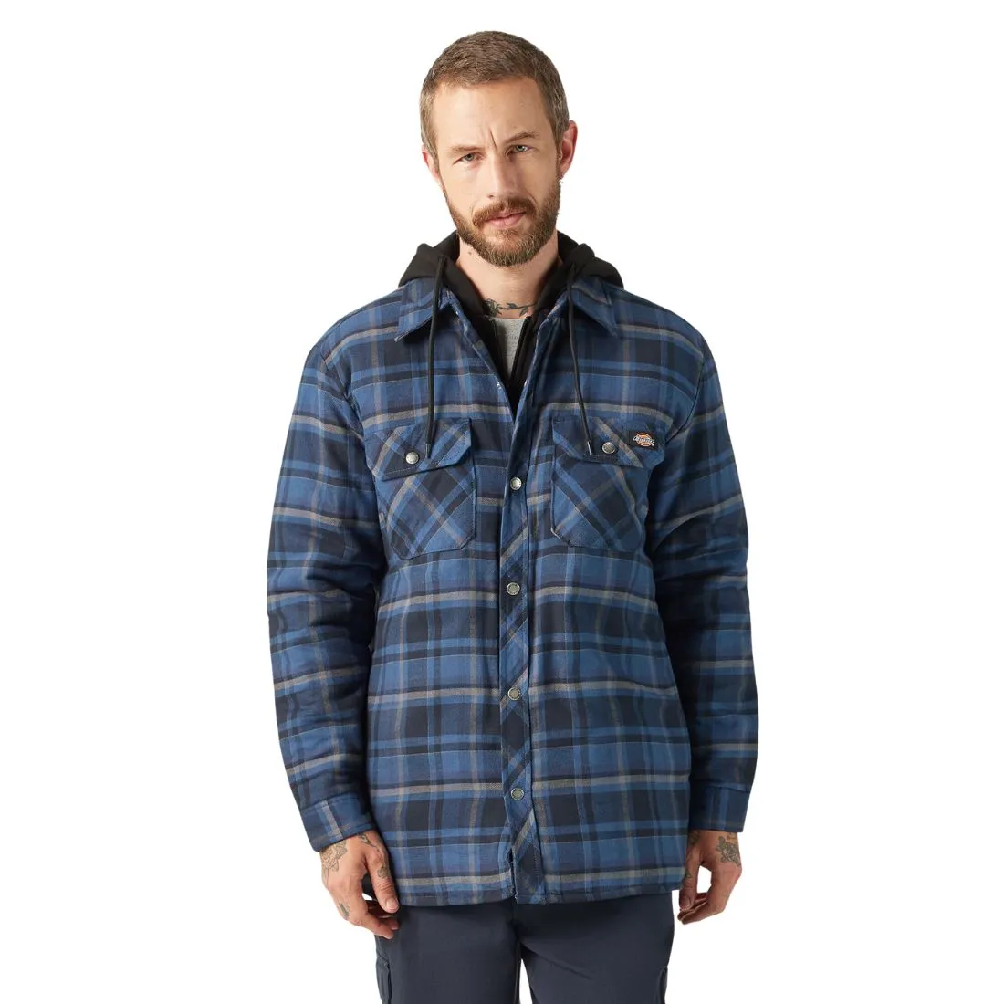 Dickies Men's Hooded Flannel Shirt Jacket with Hydroshield TJ211 - Dark Denim