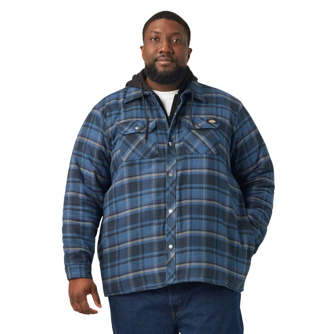 Dickies Men's Hooded Flannel Shirt Jacket with Hydroshield TJ211 - Dark Denim