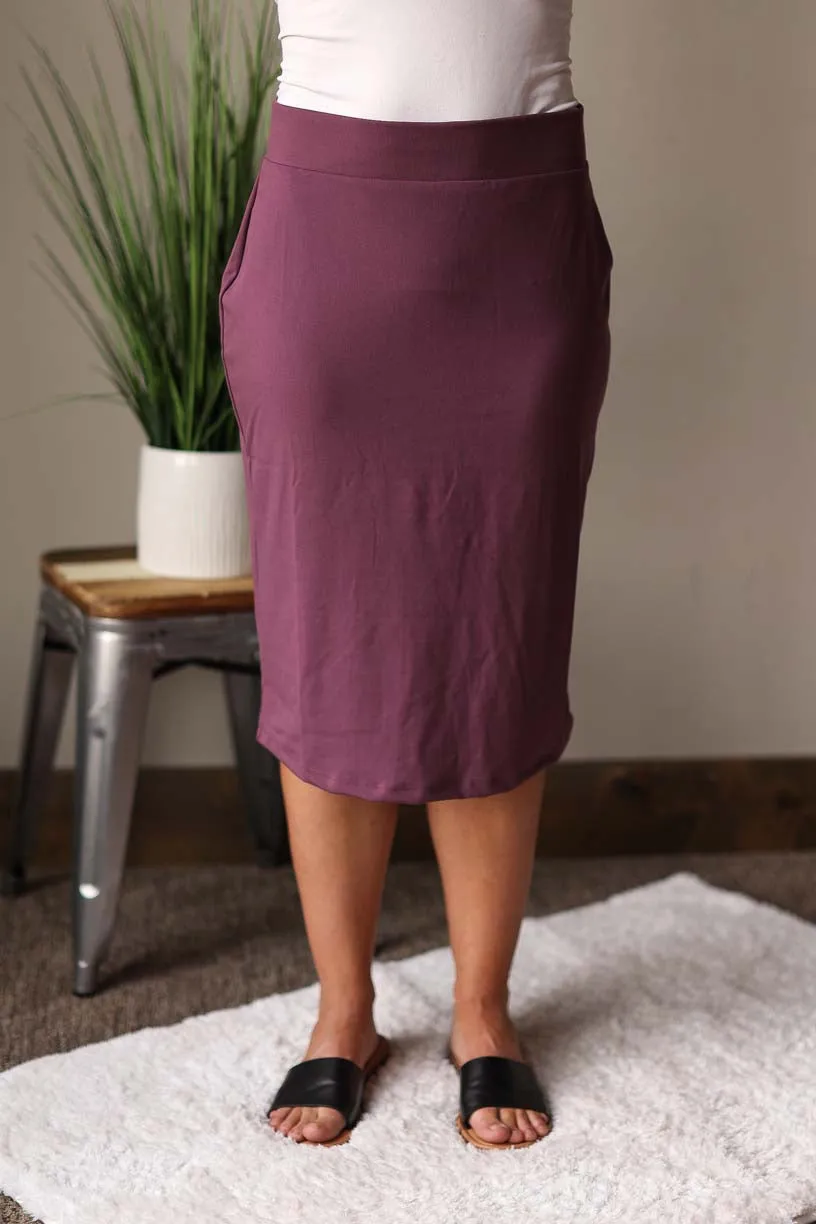 Eggplant Butter Soft Knee Length Skirt • 0/2 - 14/16 PLUS