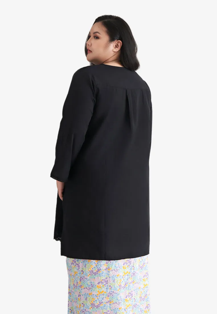 Eiliyah Raya Eyelet Collection Long Kurung Top - Black