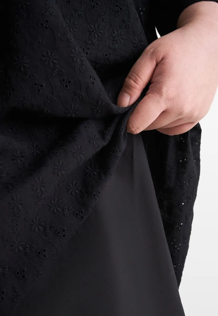 Eiliyah Raya Eyelet Collection Long Kurung Top - Black