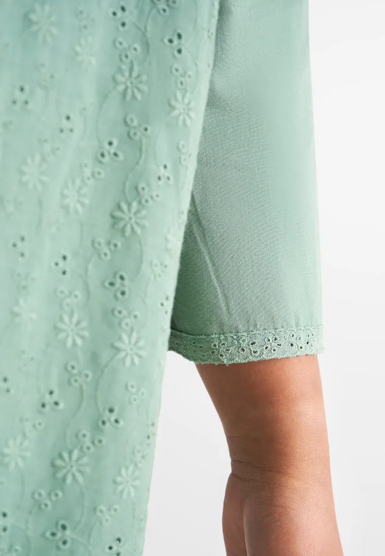 Eiliyah Raya Eyelet Collection Long Kurung Top - Green