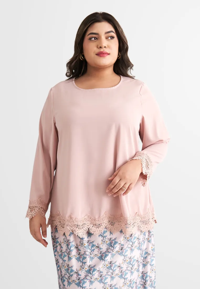 Emina Lace Hem Kurung Top - White