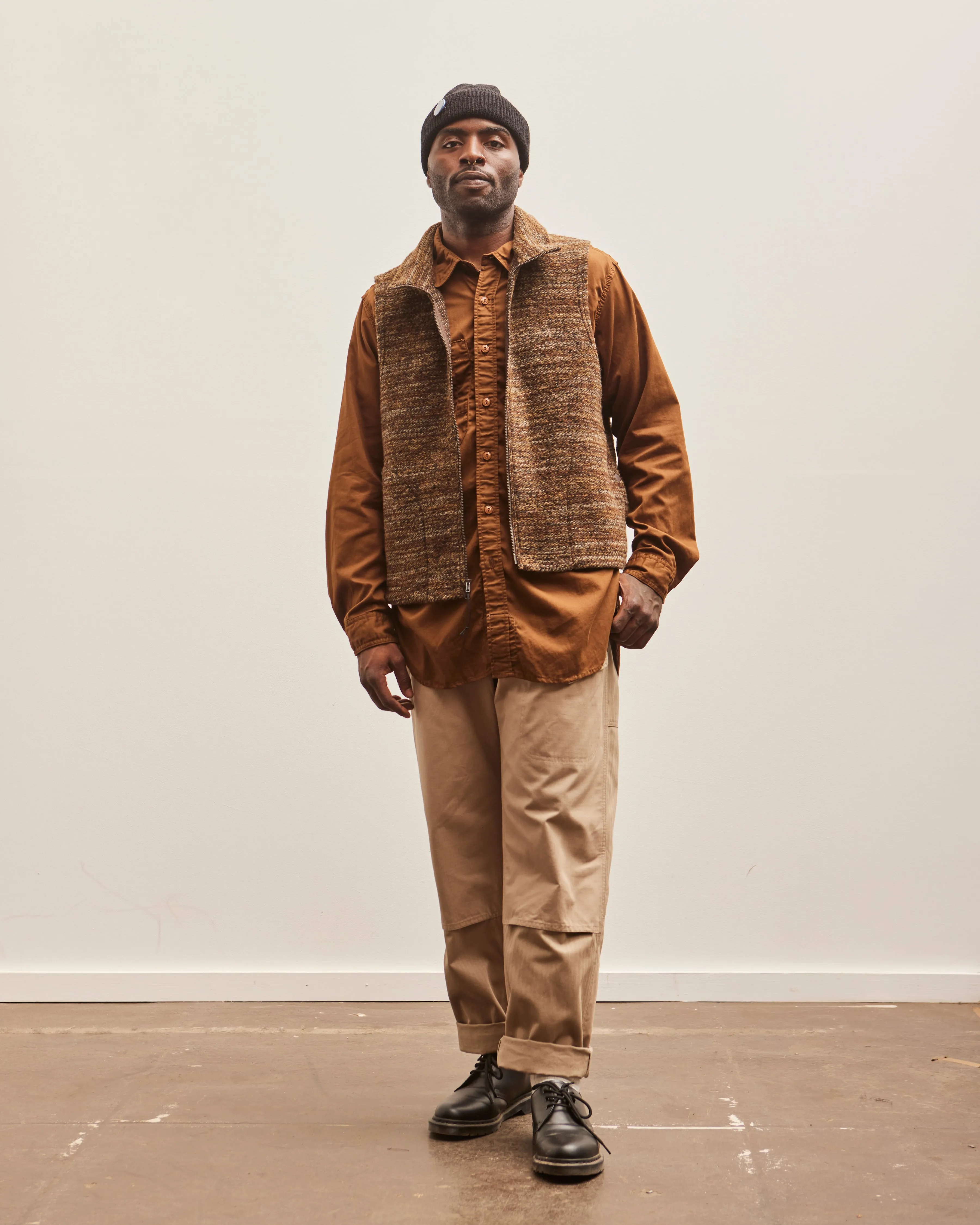 Engineered Garments High Mock Knit Vest, Brown Melange