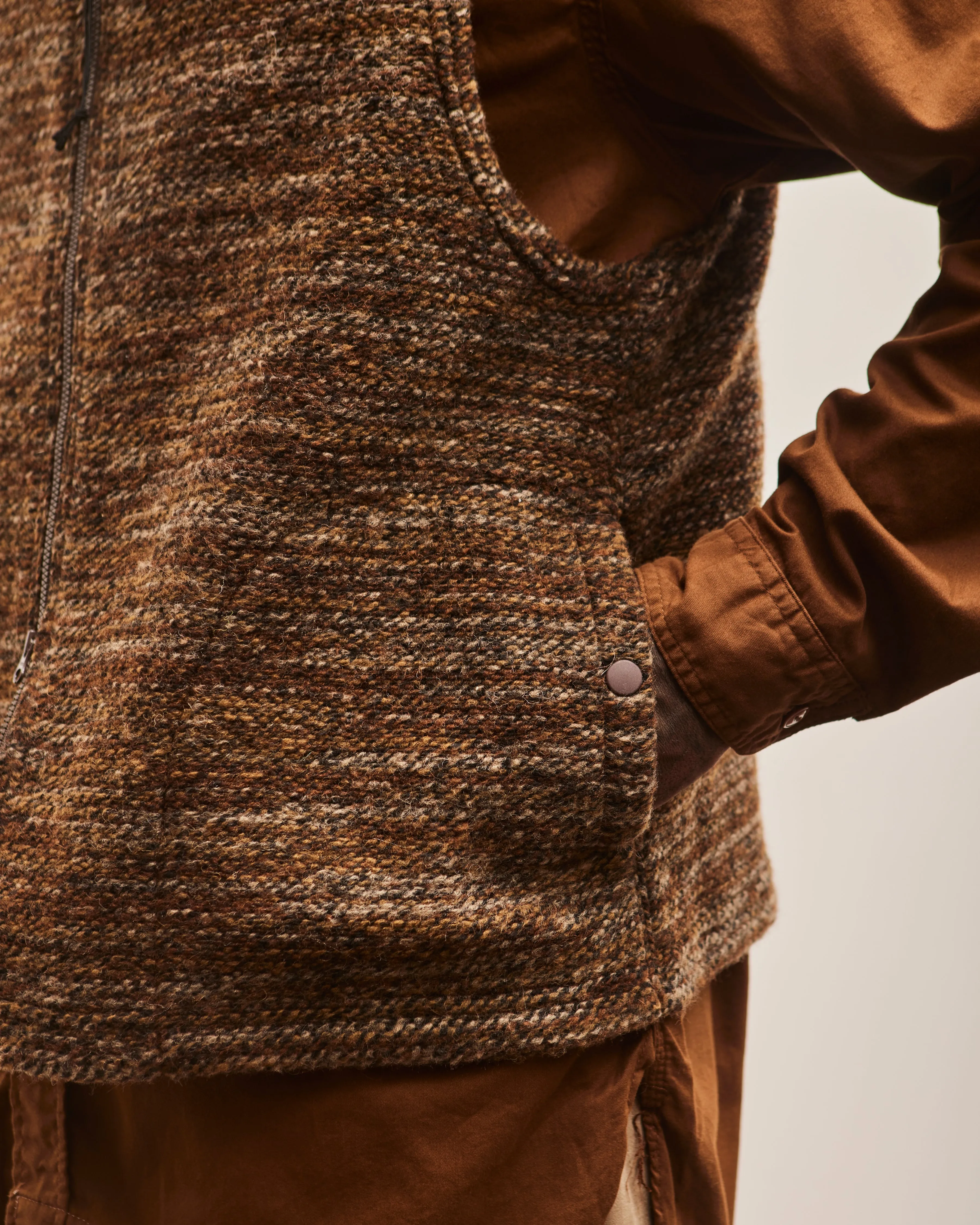 Engineered Garments High Mock Knit Vest, Brown Melange