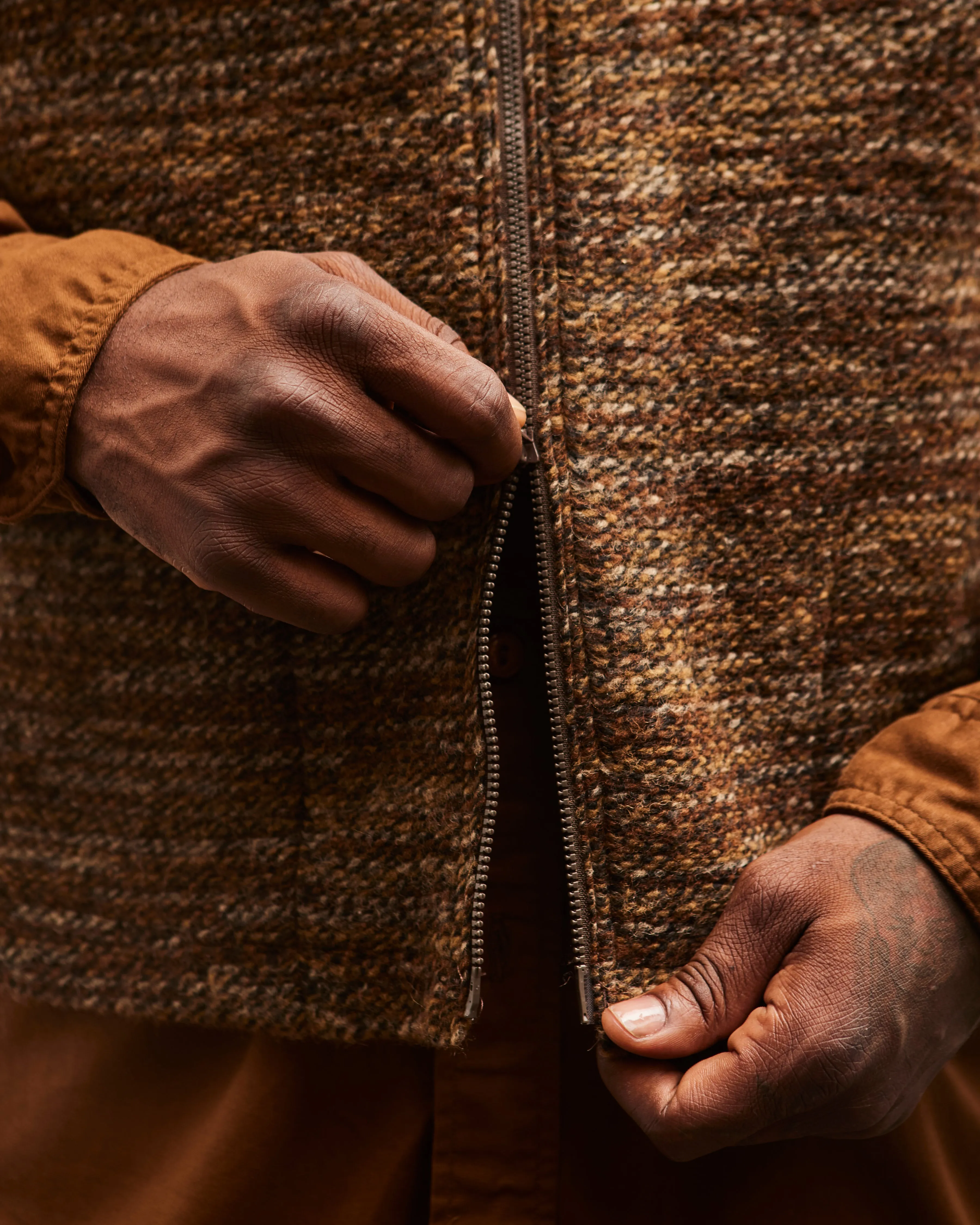 Engineered Garments High Mock Knit Vest, Brown Melange