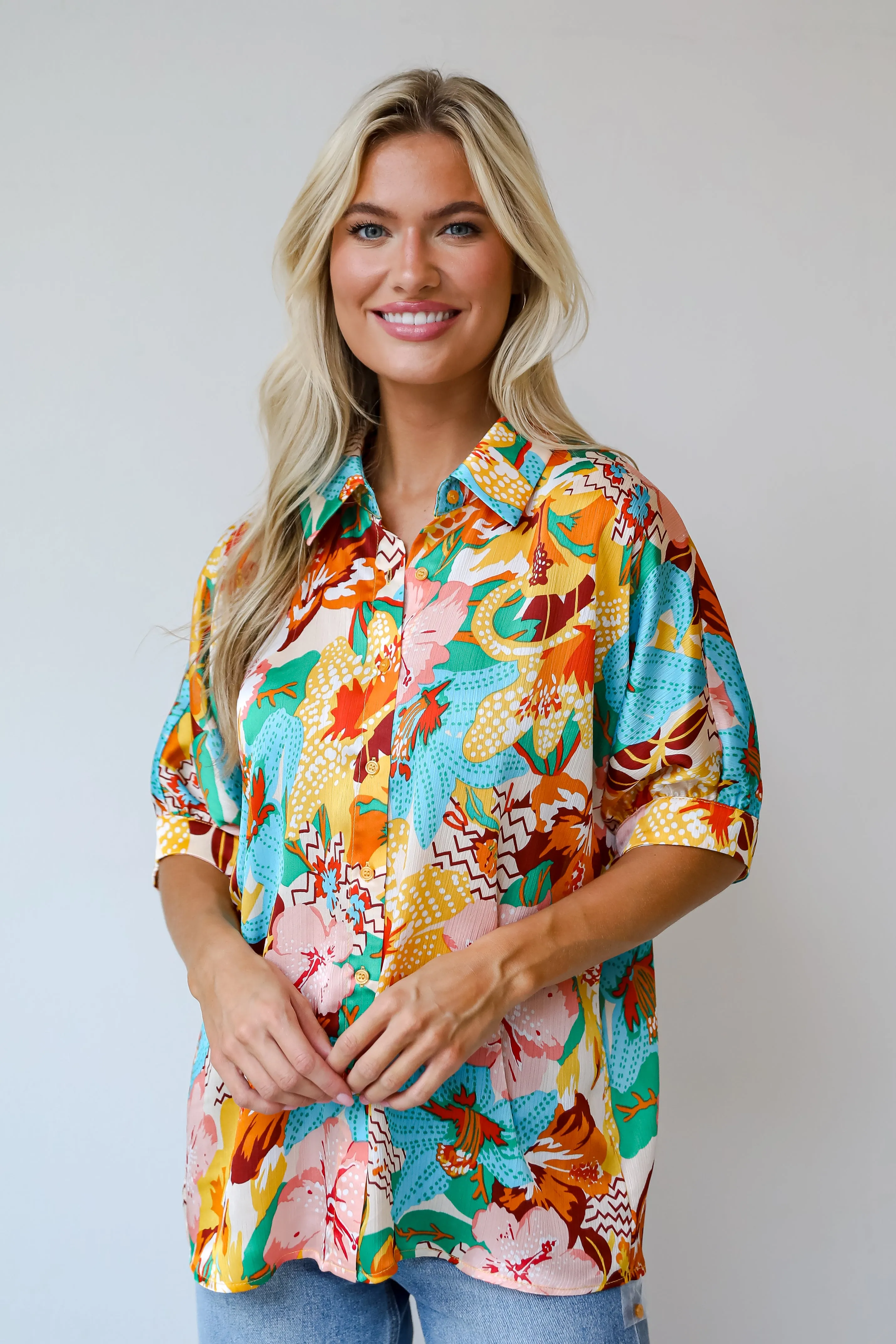 FINAL SALE - Radiantly Adorable Ivory Floral Blouse